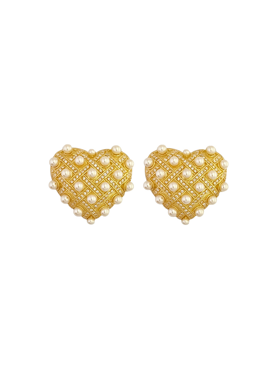 Interwoven Pearl Heart Studs